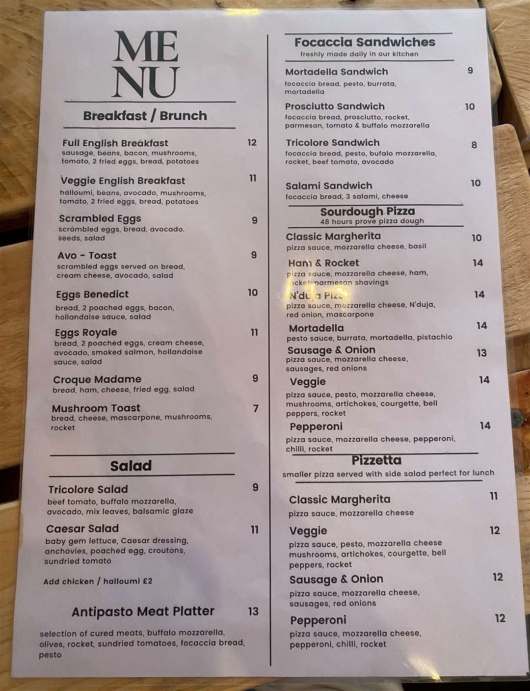 A range of options on the menu