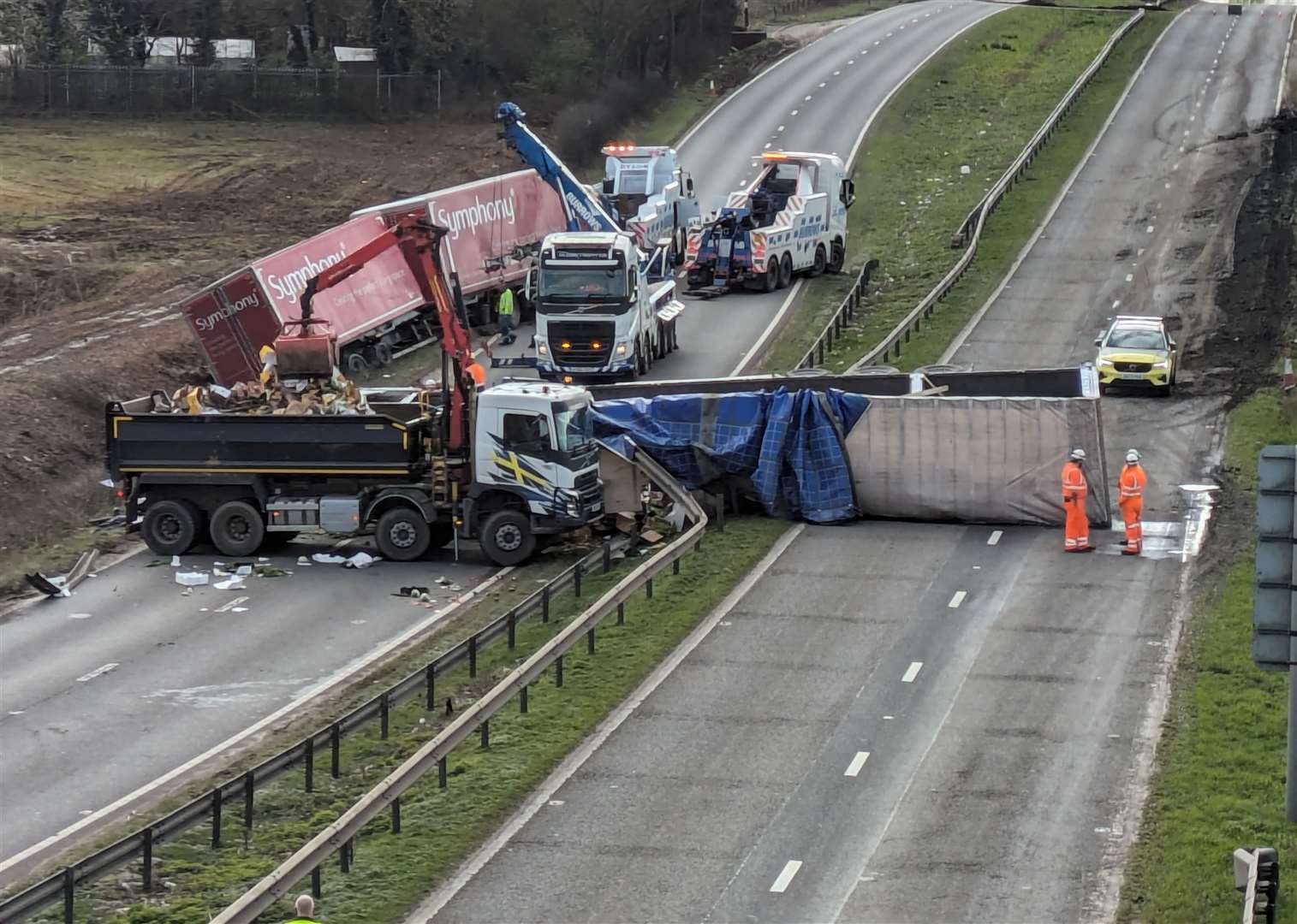 Recovery of the lorries following the accident involving two lorries on the A1 at Colsterworth. Photo: Miles Green