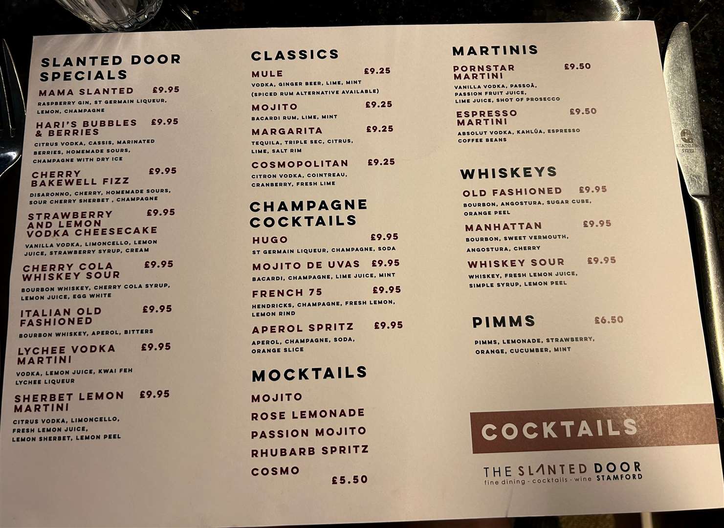 The cocktail menu was expansive - and there were mocktail options too