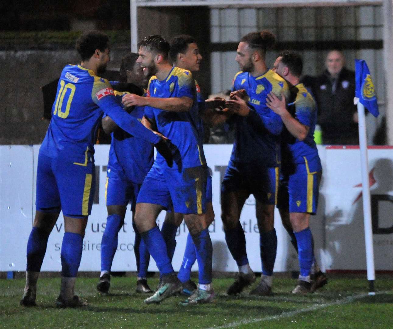 Spalding celebrate Tyler Winters' opener. Photo: Chris Lowndes