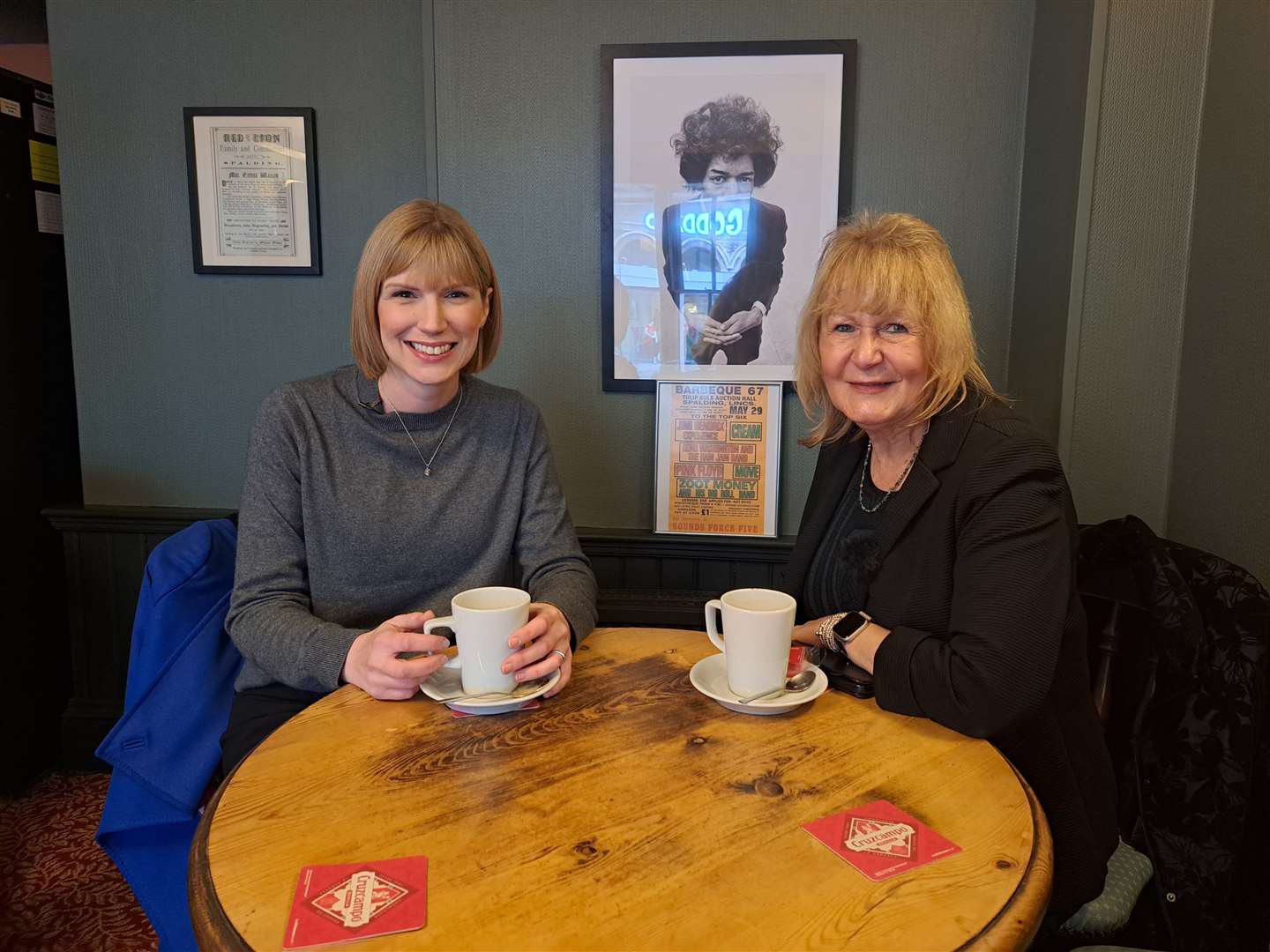 Jan Whitbourn with BBC’s Gemma Dawson when she successfully attempted to get Spalding on the Look North weather map