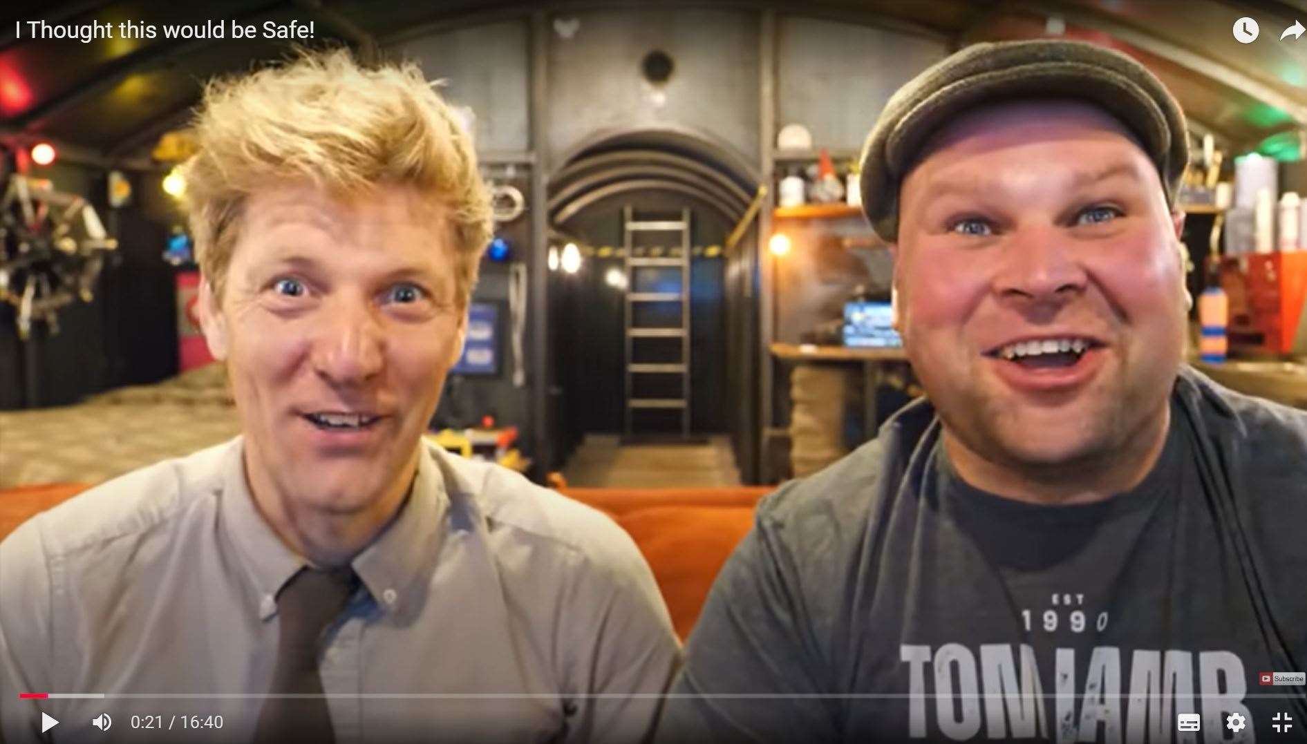 YouTubers Colin Furze and Tom Lamb on their recent collaboration called 'I thought this would be safe!'. Image: youtube.com/@colinfurze