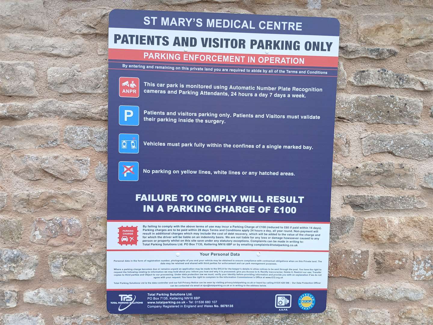 One of the new signs that says patients and visitors must validate their parking inside the surgery