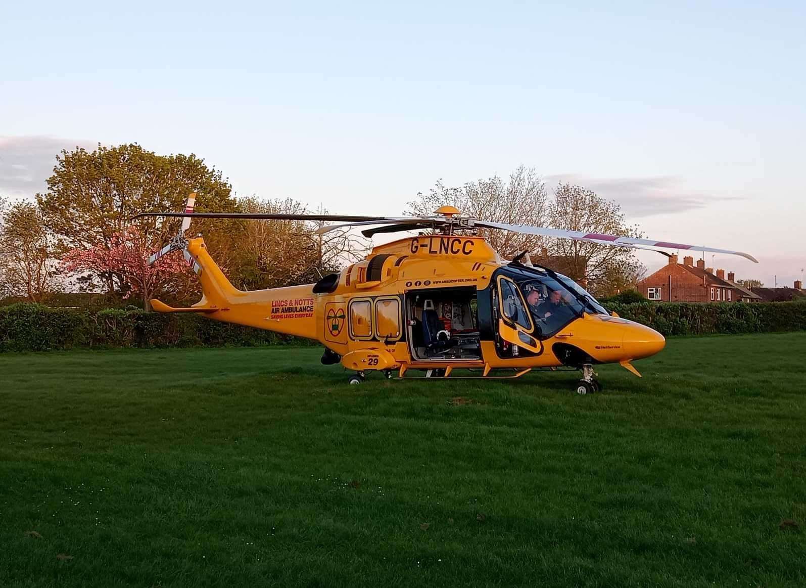 An air ambulance has landed in Stamford