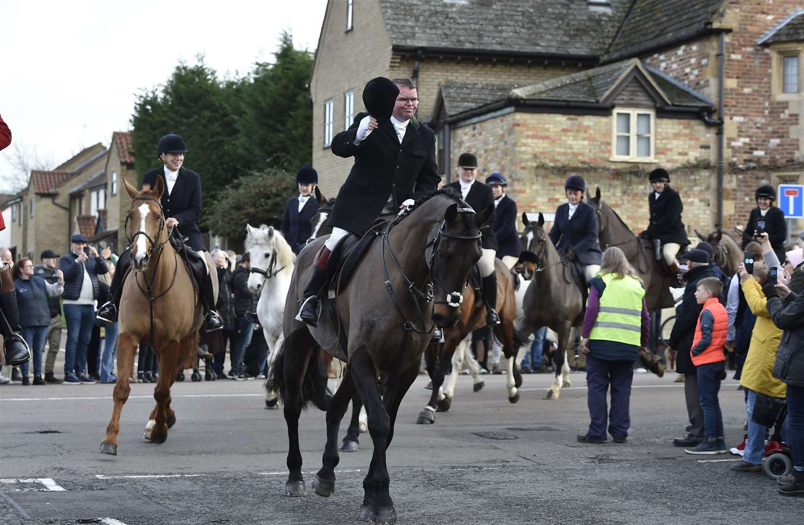 People gathered to watch the Fitzwilliam Hunt in Stilton