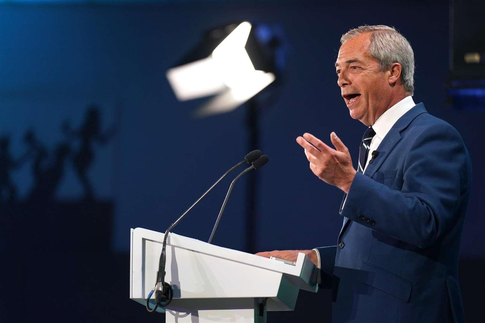 Nigel Farage speaking at the Newton Aycliffe working men’s club (Owen Humphreys/PA)