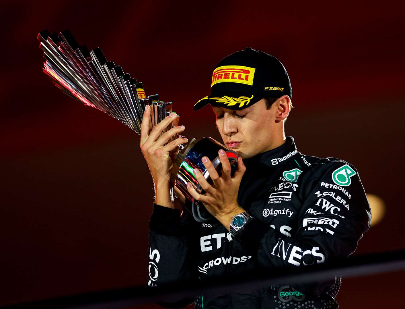 George Russell celebrates his success in the Las Vegas Grand Prix. Photo: Jiri Krenek