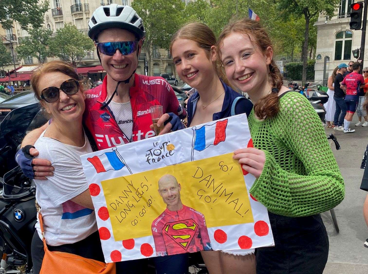 At the finish line with wife Jess and daughters Carys and Eleanor. Photo: Joolz Dymond