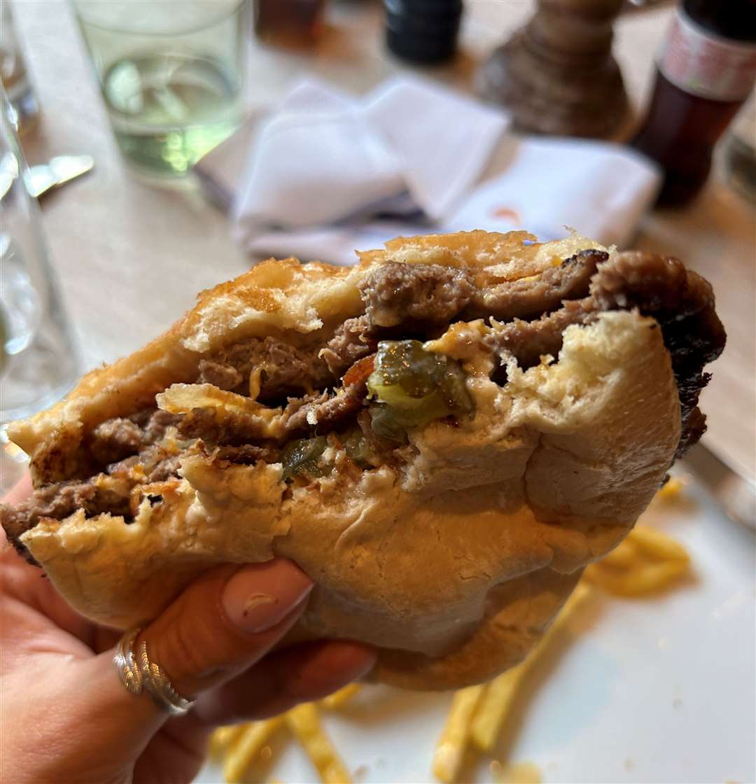 The only bit of green was a gherkin nestled in the centre of the burger