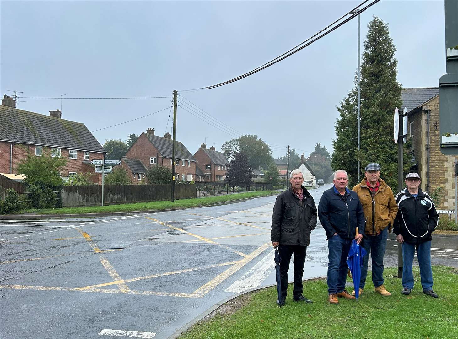 Jim Kelly, Adrian Clarke, Brian Easey and Phil Redmore at the A15 crossroads in Baston