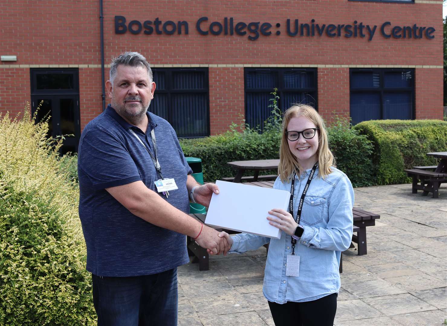 Annie received a free tablet for completing the course from Employability Tutor Steve Cottrell. Picture: Boston College