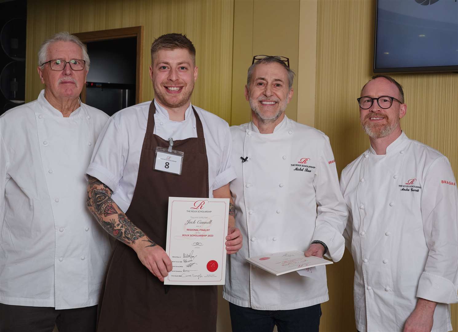 With judges, from left, Brian Turner, Michel Roux Jr and Andre Garrett. Photo: Jodi Hinds