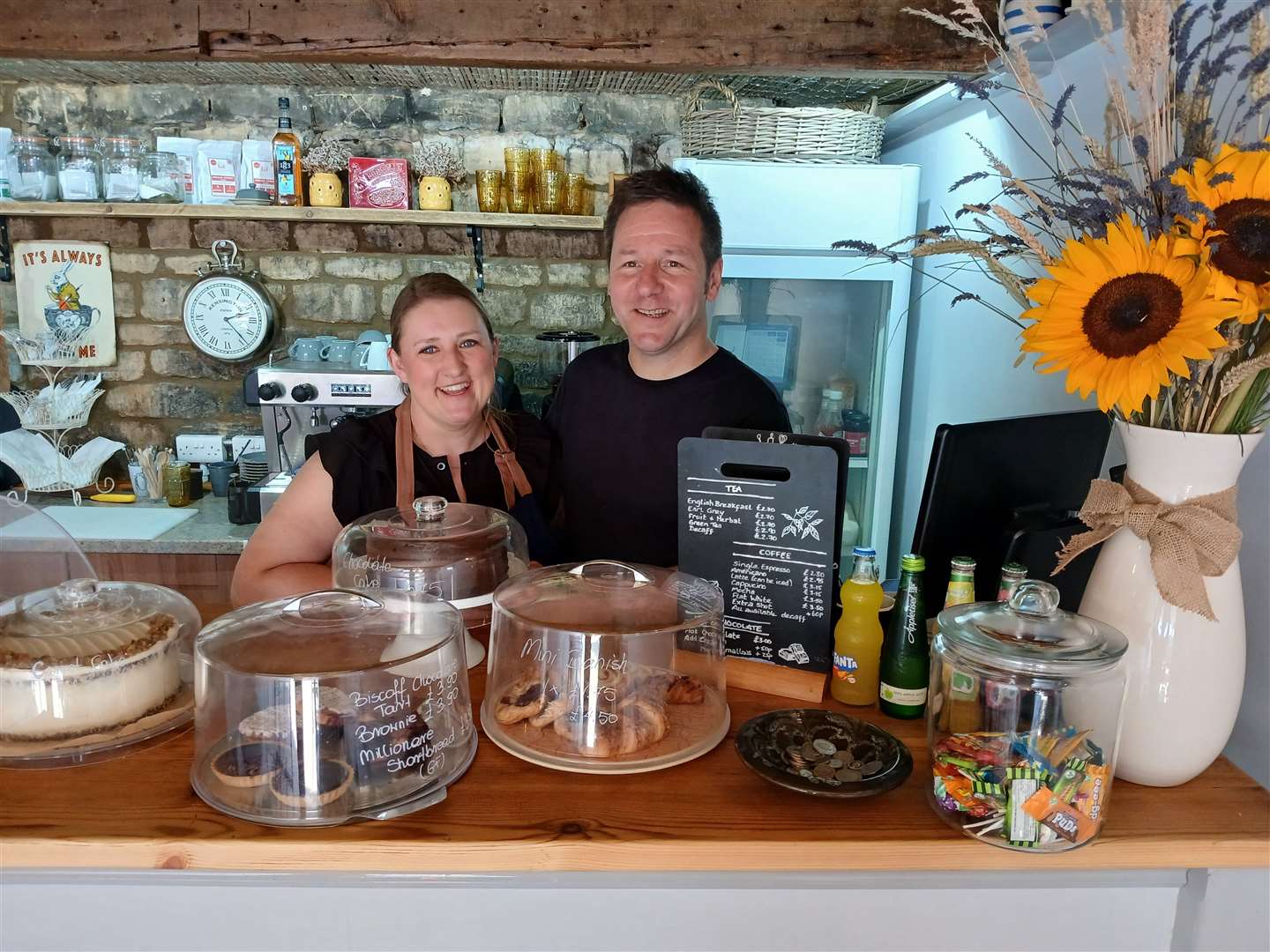 Ania and Simon Lambert in The Old Shed cafe next to The Green Dragon in Ryhall