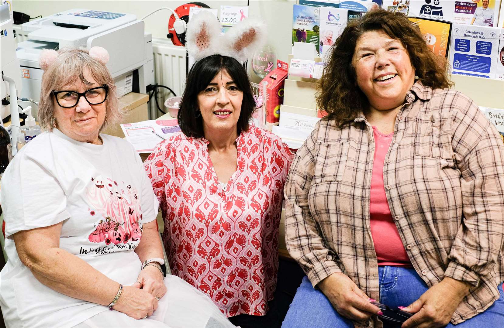 Boxes of Hope receptionists Carol Houlden and Catherine Walsham along with managing director Mandy Baxter are wearing pink throughout October for charity. Copyright Ken Smith
