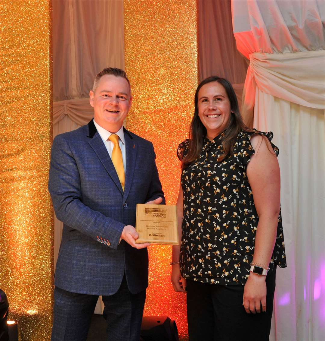 Inspirational Secondary School Teacher of the Year was won by Gemma Sanderson of Bourne Academy. She collected her award from Iliffe Media Business Development Manager Dave Shea.
