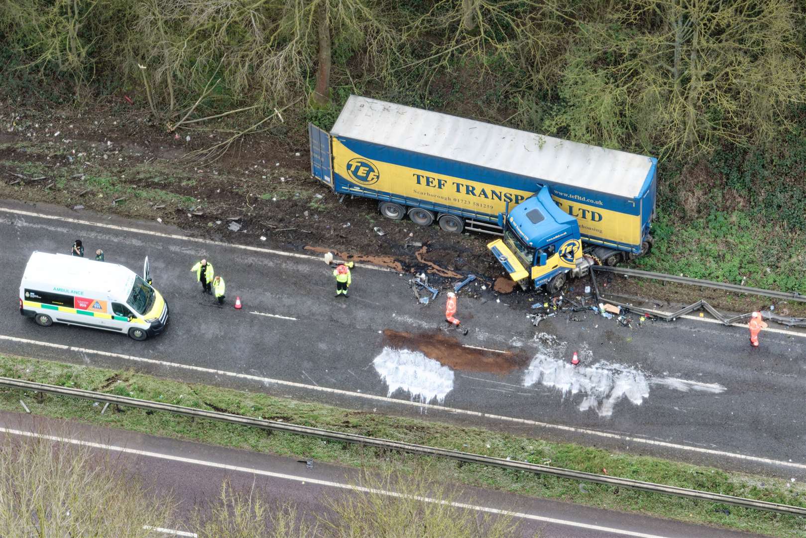 A crash on the A1 at Grantham this morning (March 20). Photo: Paul Clark