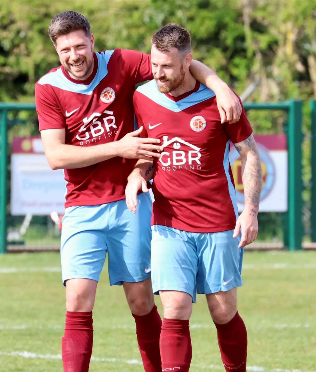 Josh Moreman is congratulated by Spencer Tinkler. Photo: Jason Richardson