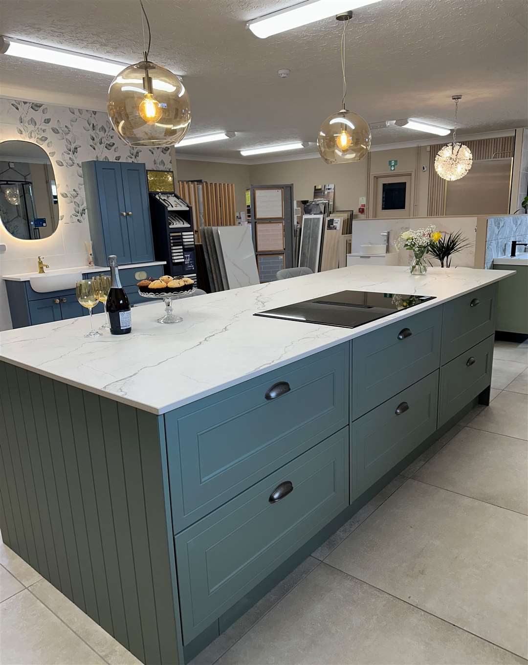 A kitchen island in the showroom