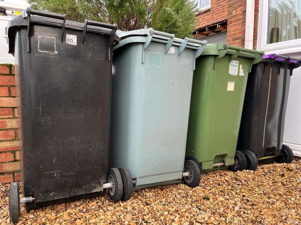 The SKDC bins line-up. The purple-lidded ones will be emptied from February
