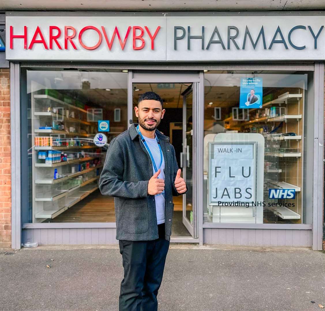 Muneeb Akhtar outside Harrowby Pharmacy.
