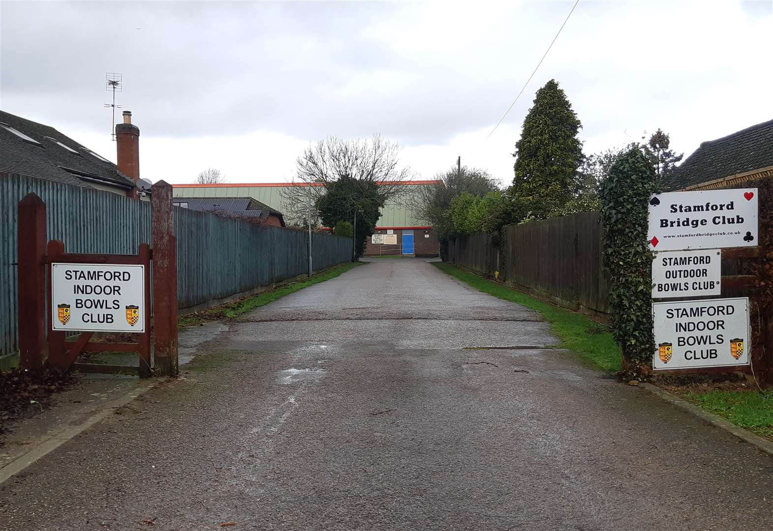Stamford Indoor Bowls Club shares an entrance off Exeter Gardens with Stamford Bridge Club
