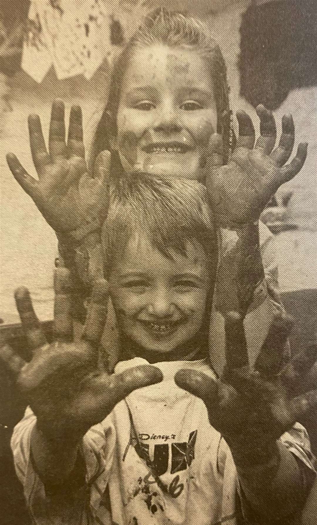 Amelia Pace and Patrick Landy try messy fun at Stamford Arts Centre 25 years ago.