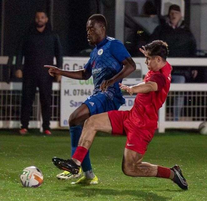 Action from Harrowby's home win over Sleaford Town. Photo: Steve Nesbitt @lincssnapper