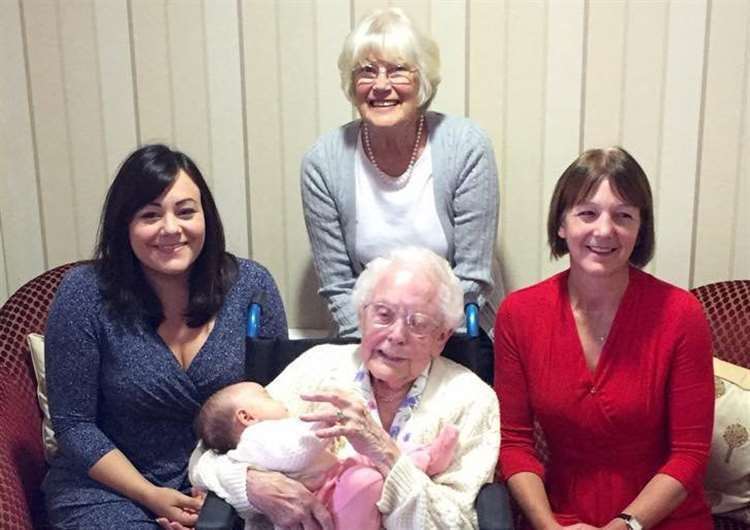 Five generations of women in the same family - clockwise from left, Ruth Toole, Ann Fox, Faith Ballaam and seated, Irene Miller holding baby Phoebe Toole, aged just three months at the time of the photo. (53266907)