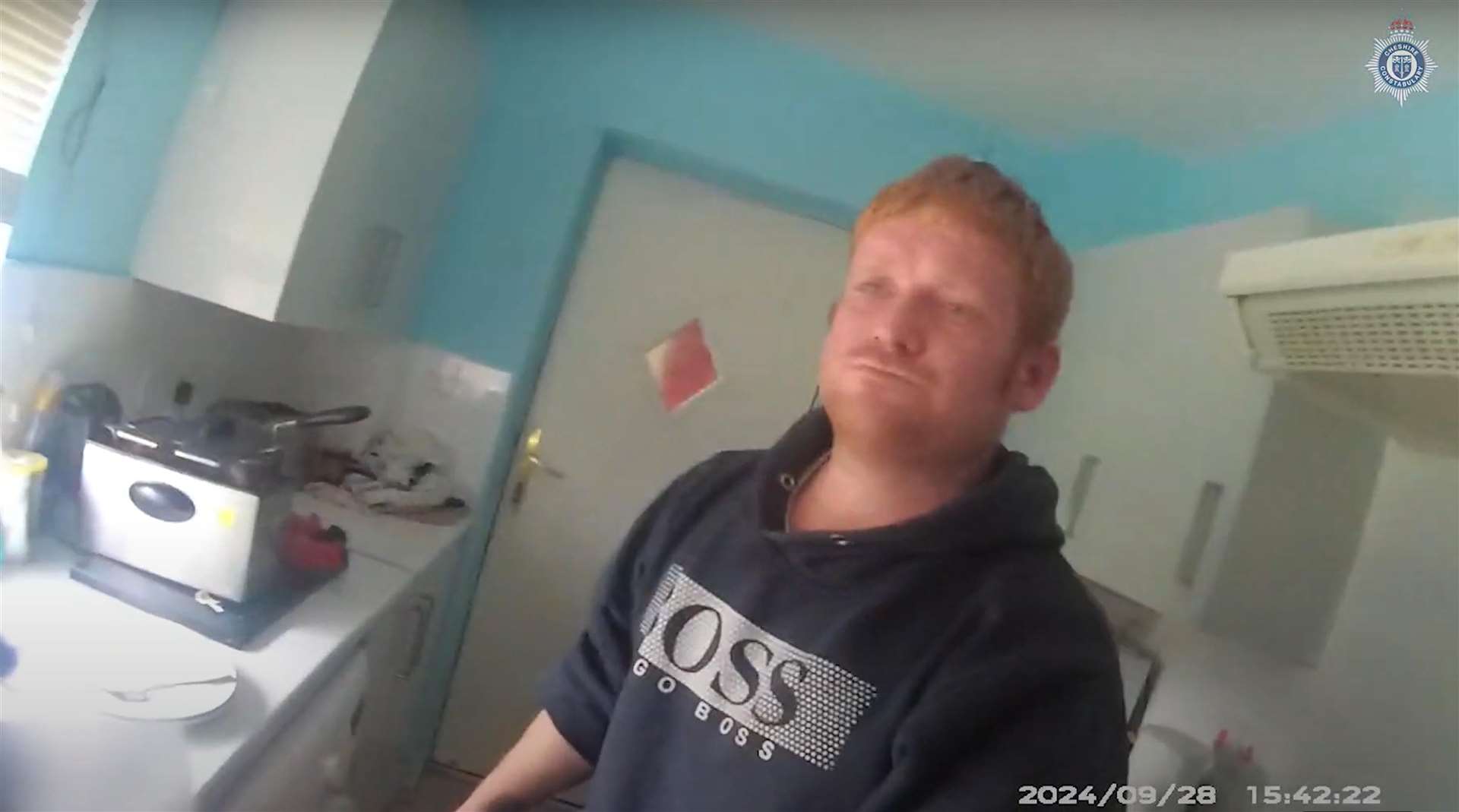 Image taken from the body-worn video footage of police officers speaking to Matthew Higgins (Cheshire Police/PA)