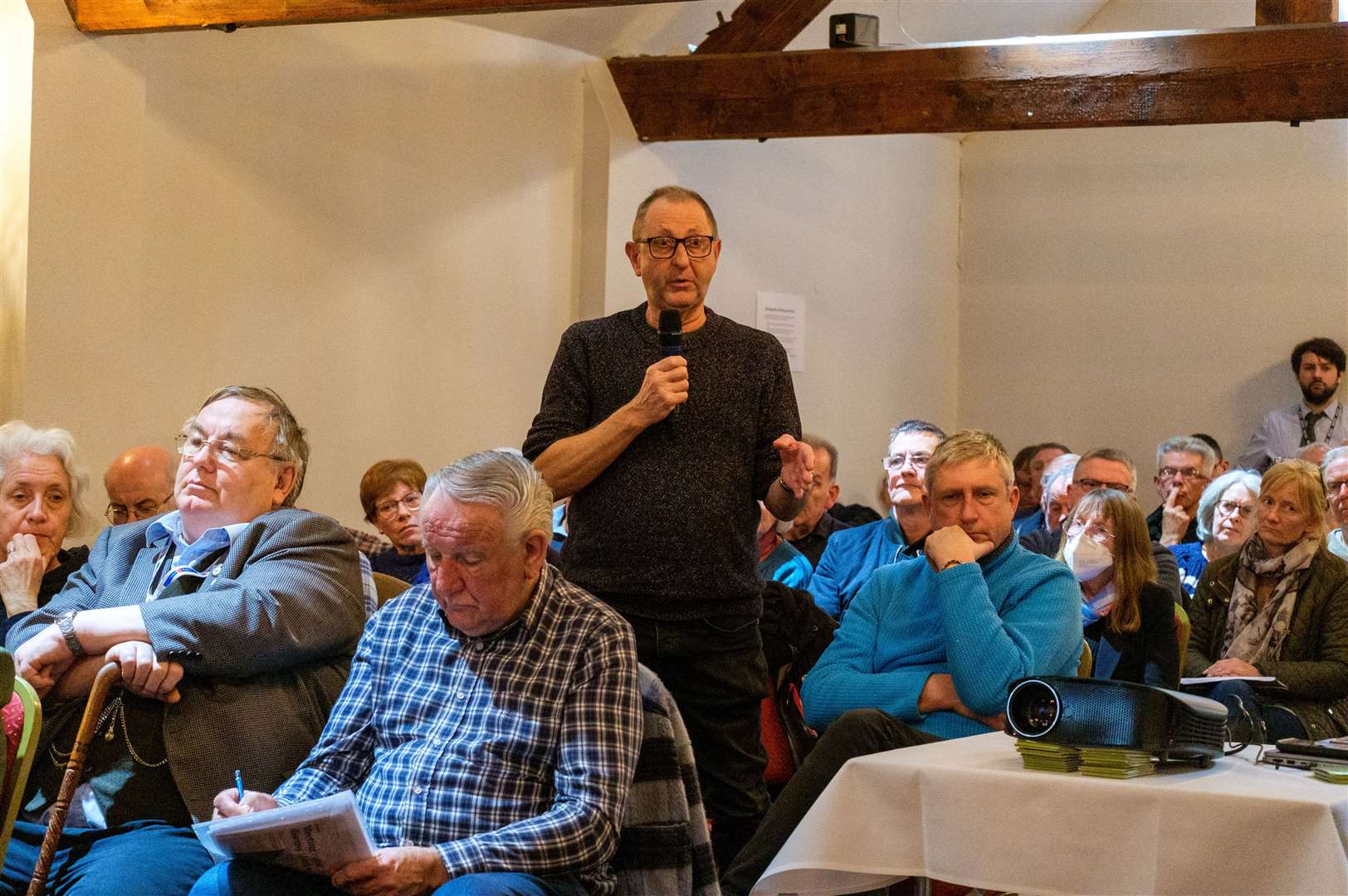 David Bellamy, District Councillor for South Kesteven, raised concerns about the impact of A1 junction closures on local villages during the public consultation meeting in Grantham. Photo: LCC