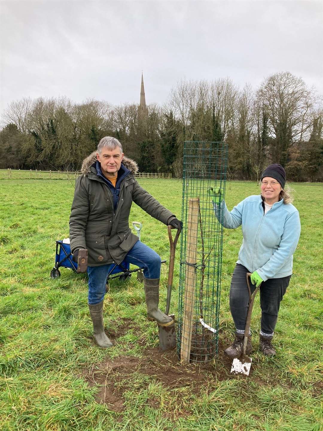 Ian Simmons and Elizabeth Bowskill from the Wyndham Park Forum with a community orchard.