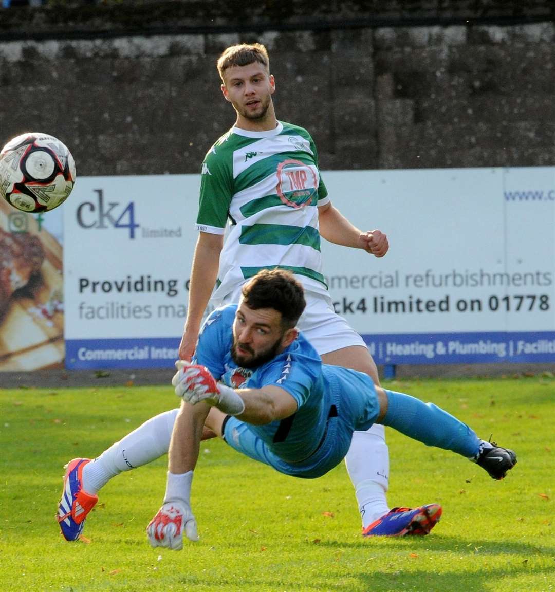 Action from Pinchbeck's home defeat to Framlingham. Photo: Chris Lowndes