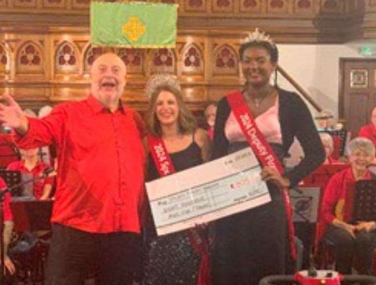 Jeff Woods, Pavinotti with Flower Queen Becs Roberts and deputy Demi Fontaine Gilchrist. PHOTO: SUBMITTED