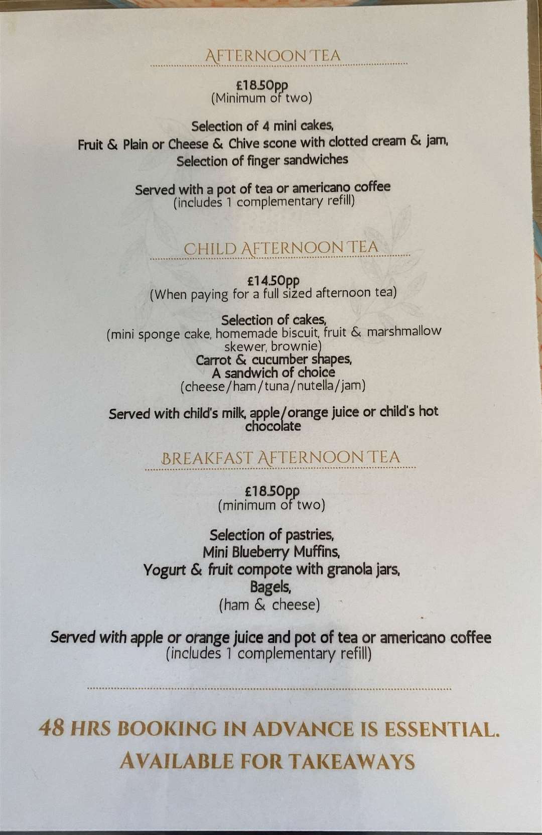 The afternoon tea cost £18.50 per person
