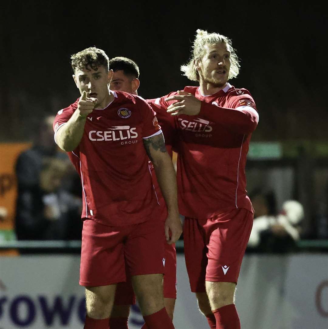 Jack Duffy after his second goal in the 3-1 win over Barwell. Photo: Rob O'Brien