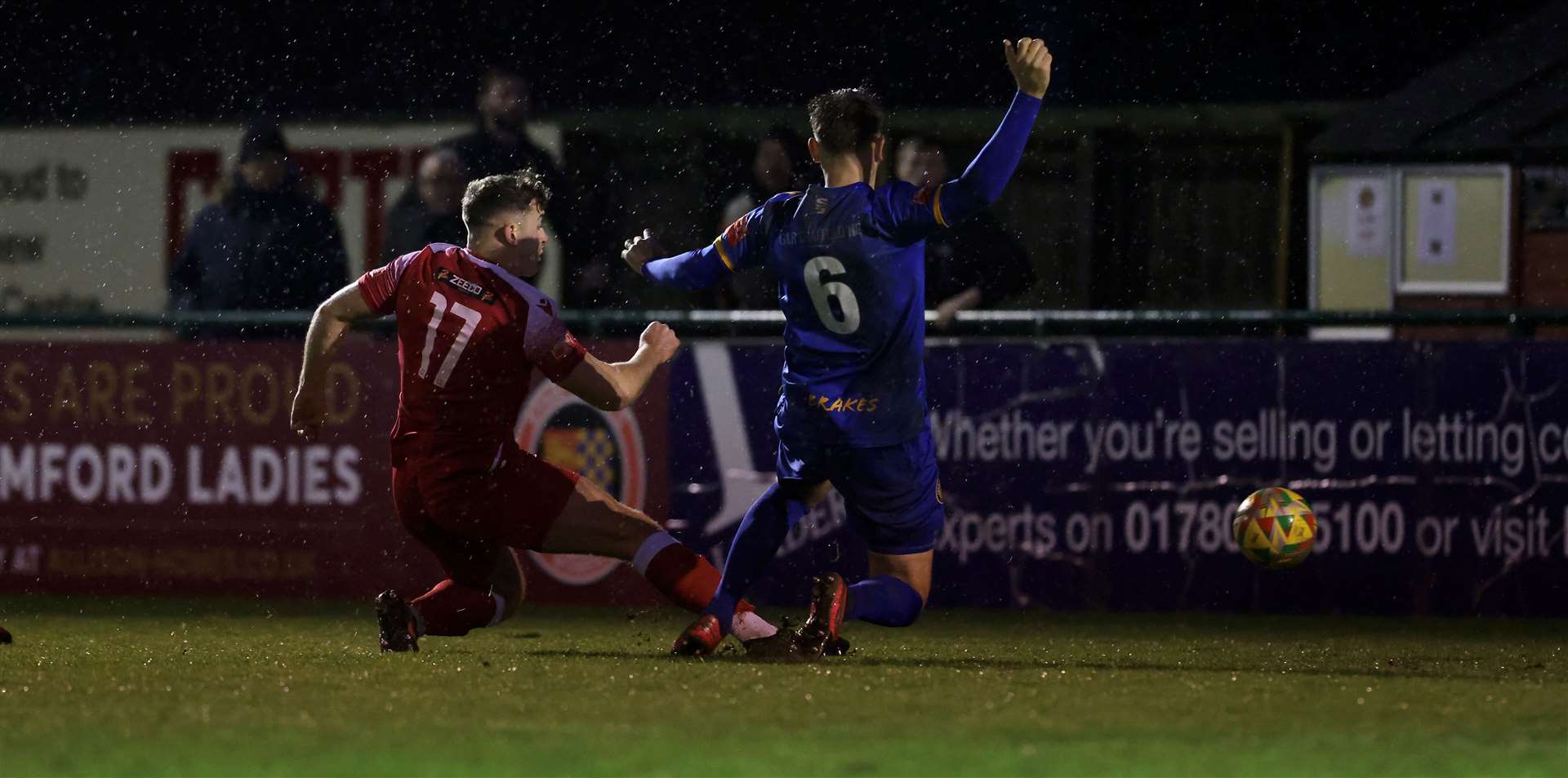 Jack Duffy brings Stamford level. Photo: Rob O'Brien