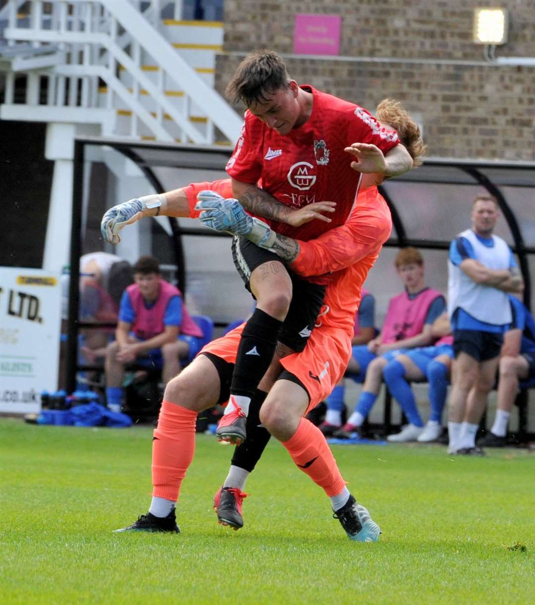 Match action from Pinchbeck's home game with Wivenhoe on Saturday. Photo: Chris Lowndes