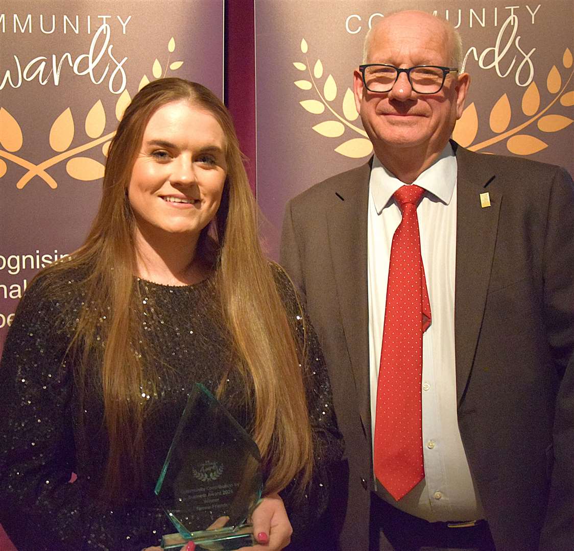 Councillor Richard Cleaver with Lauren Mann of Farrow Friends, winner of the Community Contribution by Business Award
