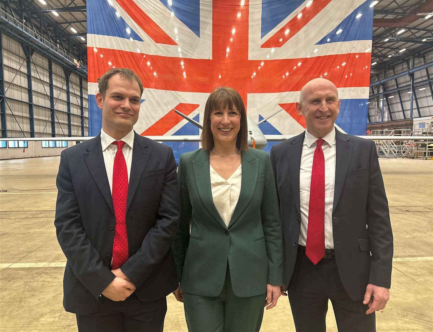 Lincoln MP Hamish Falconer, Chancellor Rachel Reeves & Secretary of State for Defence John Healey at RAF Waddington. Photo: James Turner