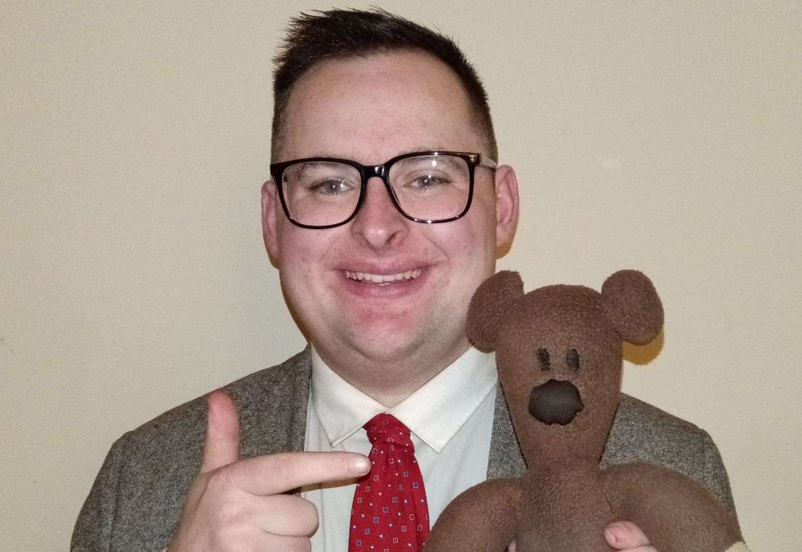 Lewis John, 27, dressed as Mr Bean with ‘Teddy'. He has amassed more than 1.1 million followers on TikTok.