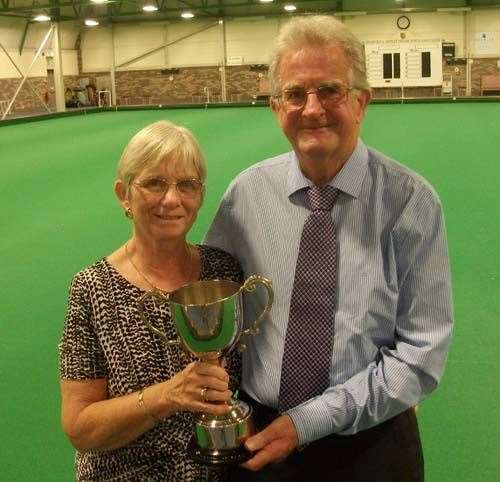 Peter and Anne White with the NBF Senior mixed pairs trophy they won in 2017