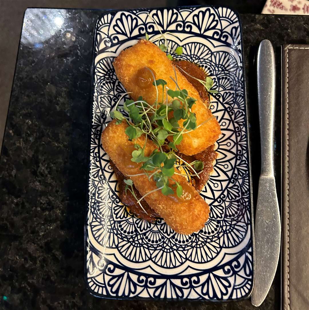Gruyere cheese croquette, chorizo jam and apricot ketchup