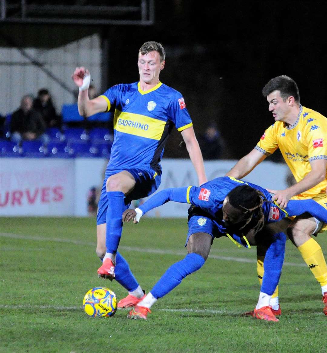 Action from Spalding's home defeat to Leiston. Photo: Chris Lowndes