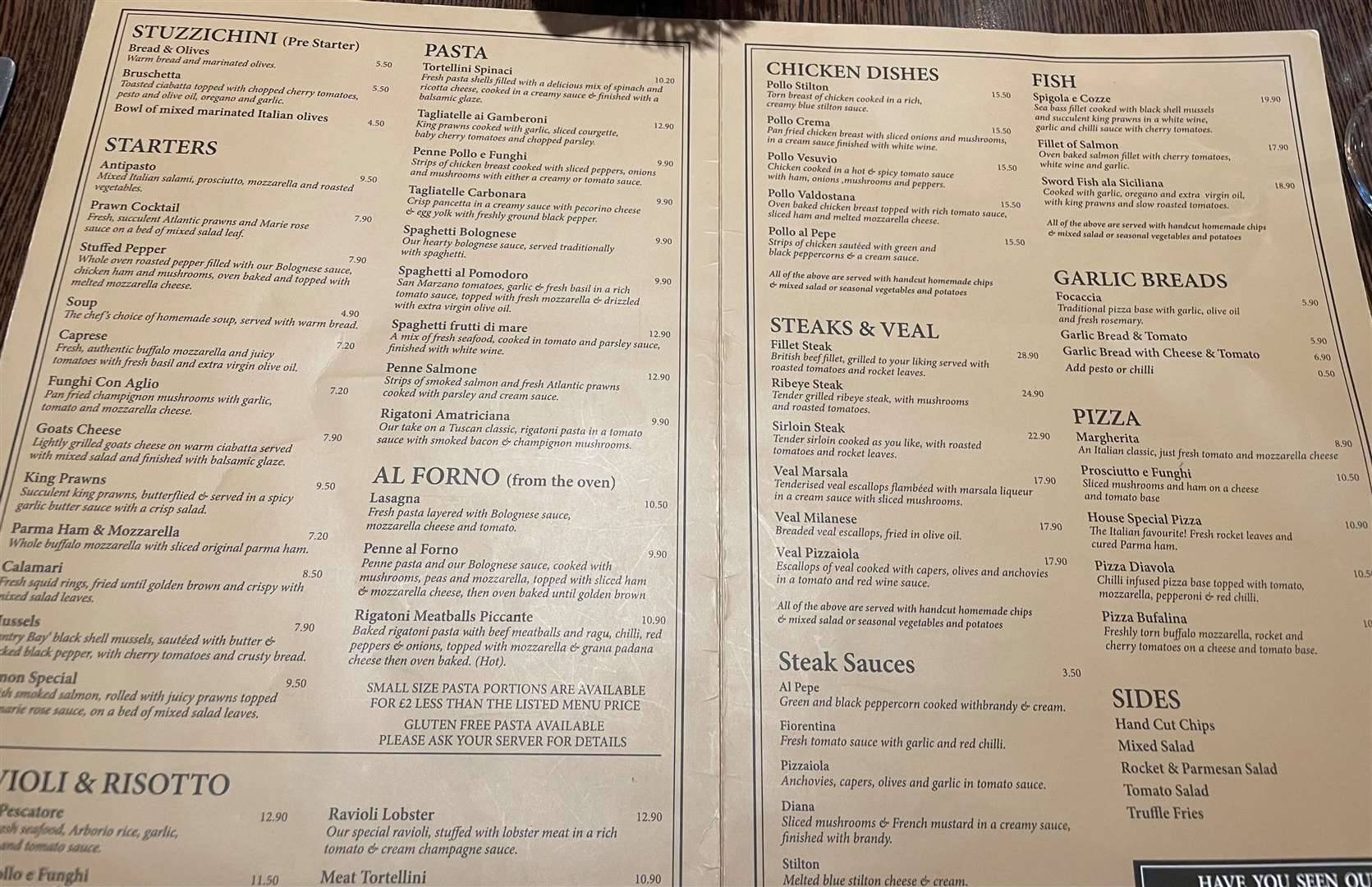 The menu