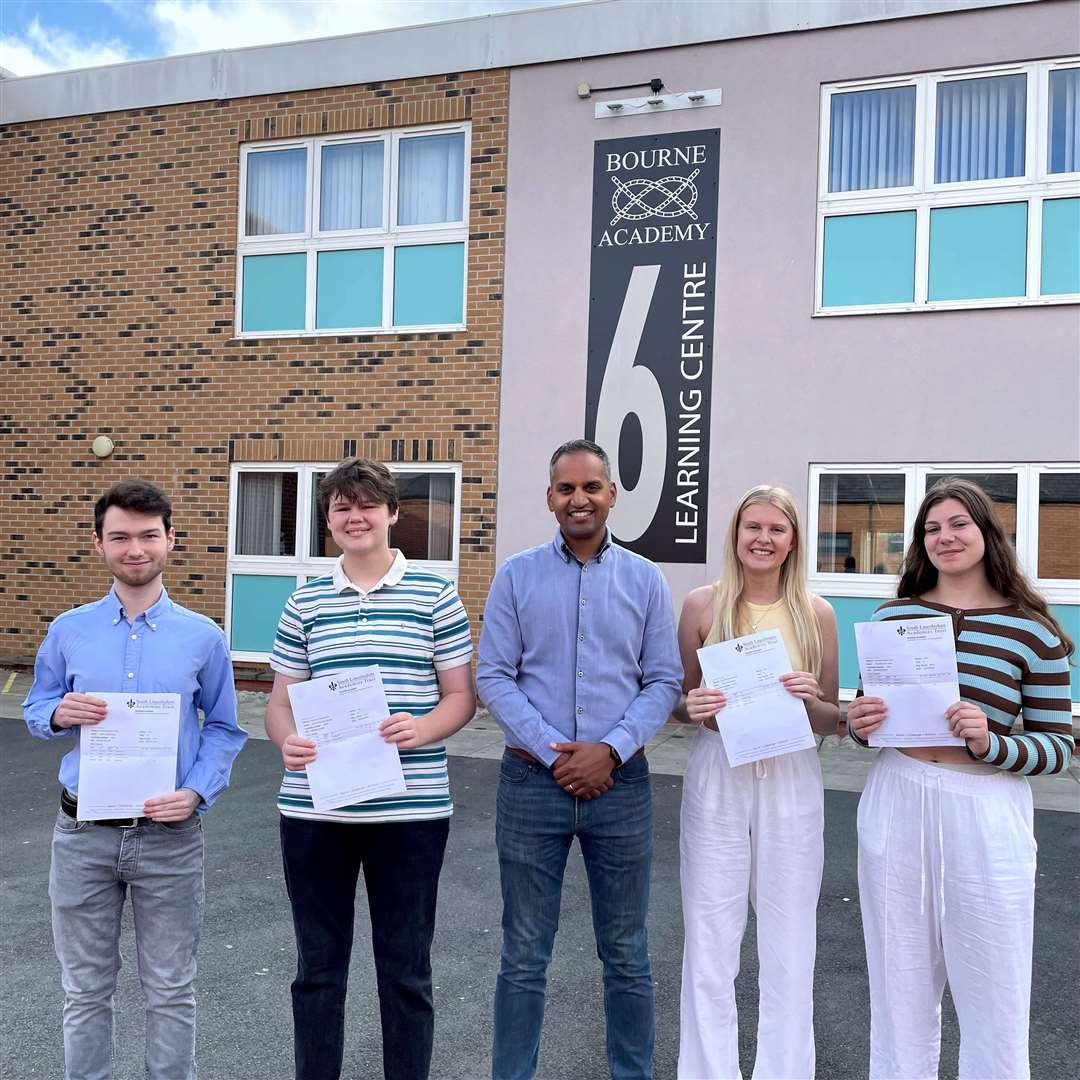 Pupils at Bourne Academy receive their A-level results