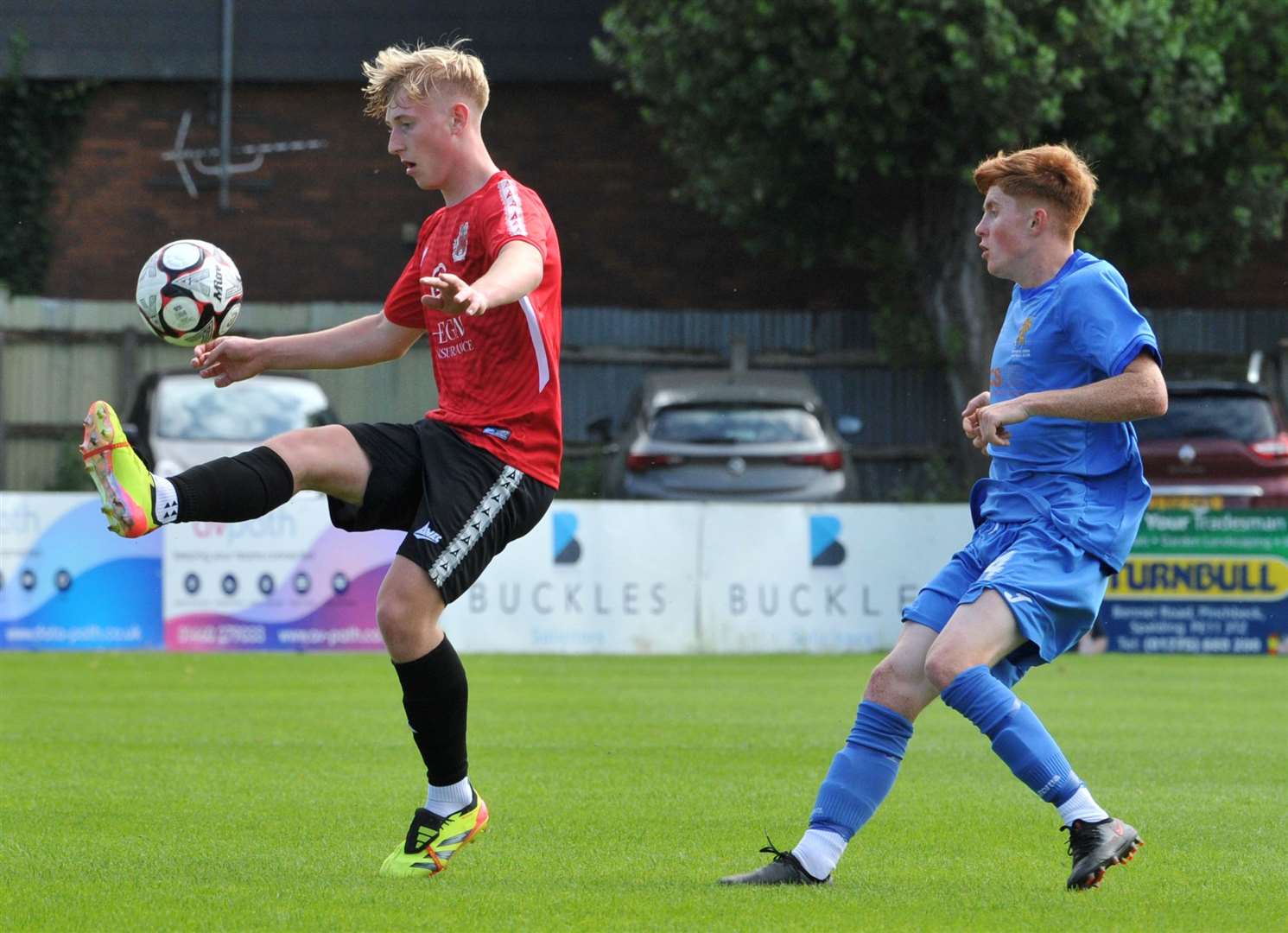 Match action from Pinchbeck's home game with Wivenhoe on Saturday. Photo: Chris Lowndes