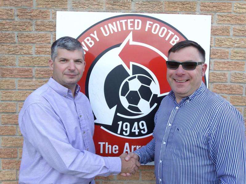 Harrowby United chairman Michael Atter (left) and the club's new commercial manager David Wilkinson.