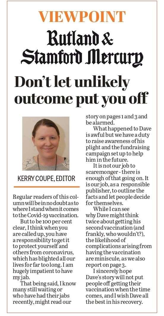 Rutland & Stamford Mercury editor Kerry Coupe's column published in the Mercury on Friday, May 7 (46936897)