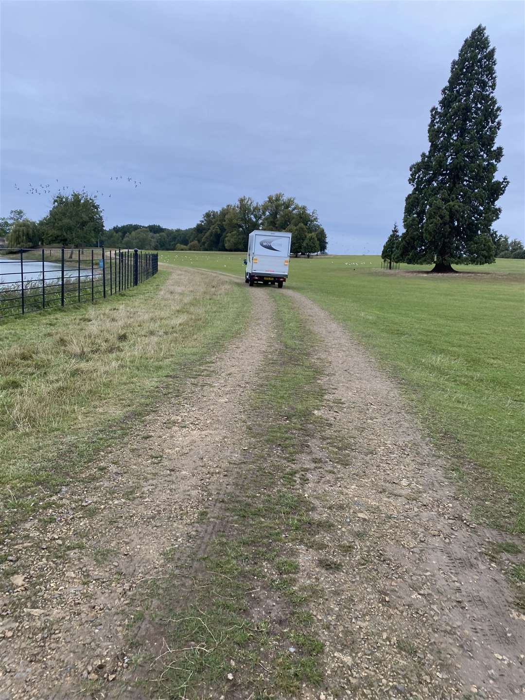 Television crews setting up for filming The Crown at Burghley House